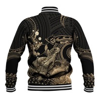 Gold Aloha Hawaii Baseball Jacket Snorkeling With Sea Turtle Polynesian Pattern
