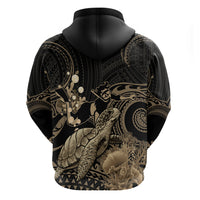 Gold Aloha Hawaii Hoodie Snorkeling With Sea Turtle Polynesian Pattern