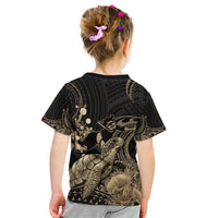 Gold Aloha Hawaii Kid T Shirt Snorkeling With Sea Turtle Polynesian Pattern