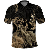 Gold Aloha Hawaii Polo Shirt Snorkeling With Sea Turtle Polynesian Pattern