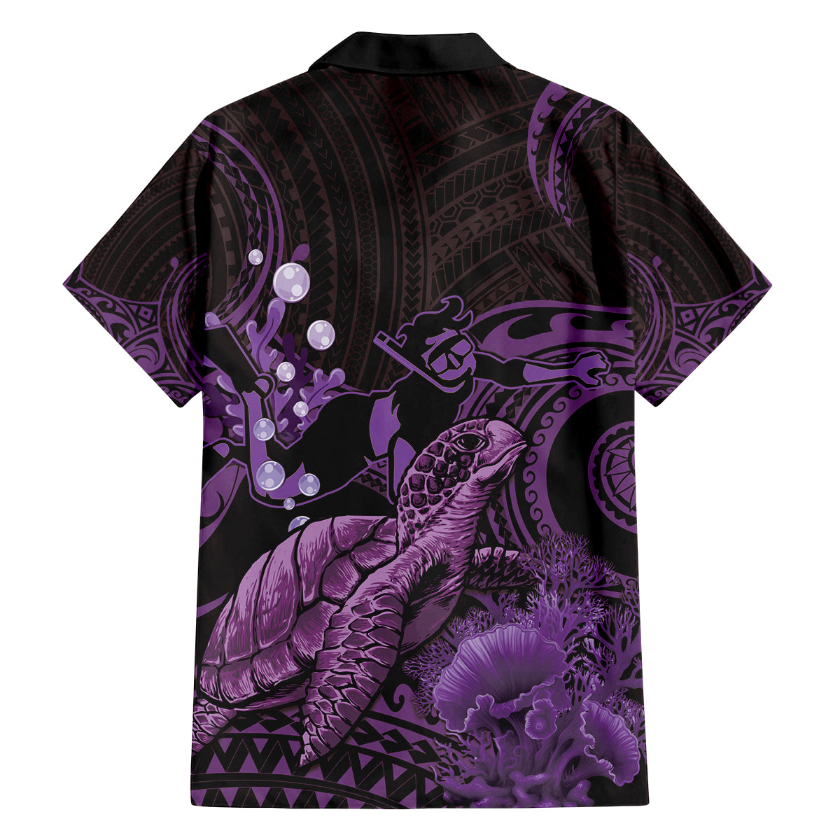 Purple Aloha Hawaii Family Matching Off Shoulder Maxi Dress and Hawaiian Shirt Snorkeling With Sea Turtle Polynesian Pattern