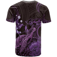 Purple Aloha Hawaii T Shirt Snorkeling With Sea Turtle Polynesian Pattern
