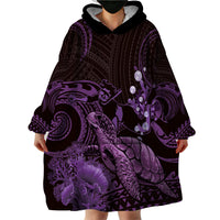 Purple Aloha Hawaii Wearable Blanket Hoodie Snorkeling With Sea Turtle Polynesian Pattern