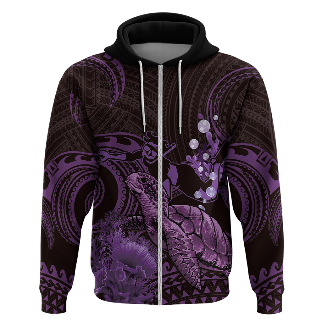 Purple Aloha Hawaii Zip Hoodie Snorkeling With Sea Turtle Polynesian Pattern
