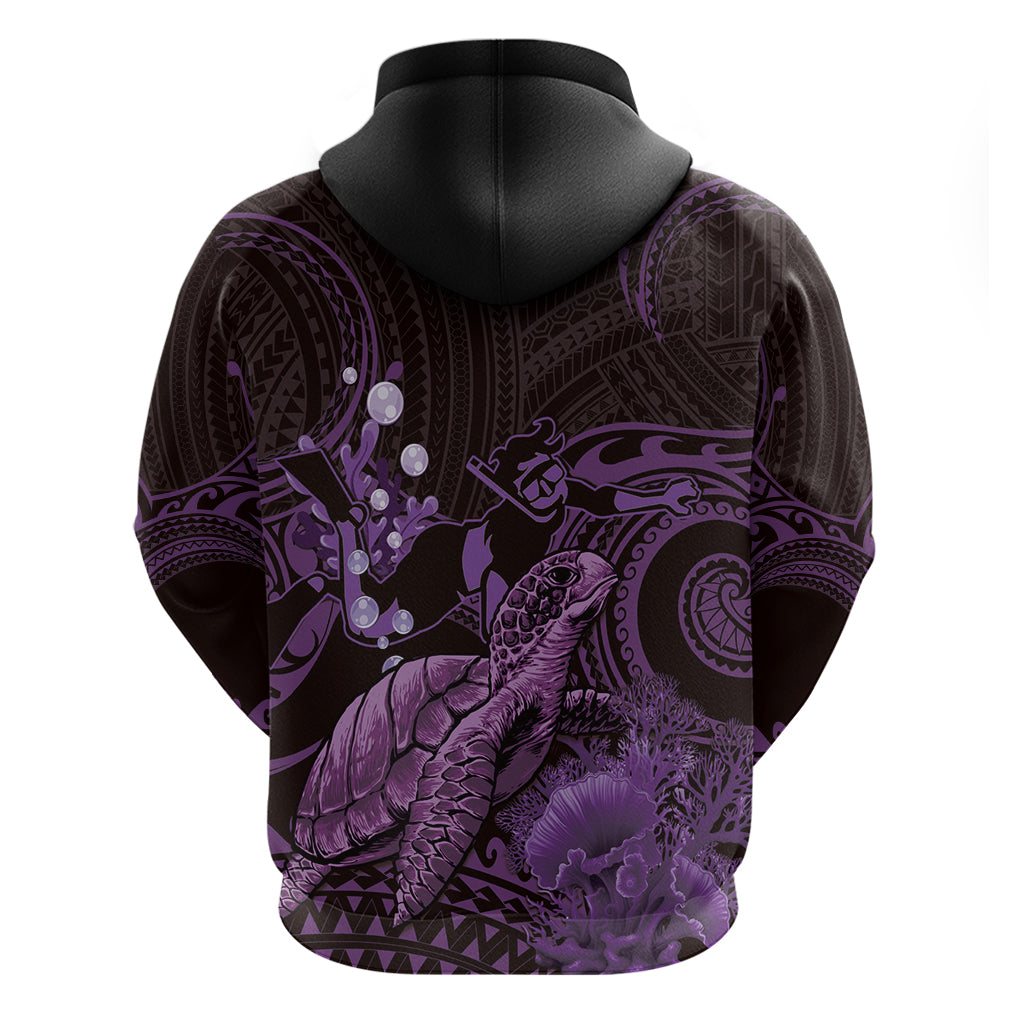 Purple Aloha Hawaii Zip Hoodie Snorkeling With Sea Turtle Polynesian Pattern