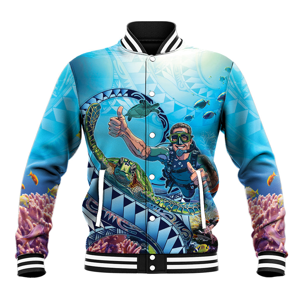 Hawaii Snorkeling Honu Turtle Baseball Jacket Under The Ocean Vibes LT14 Unisex Blue - Polynesian Pride