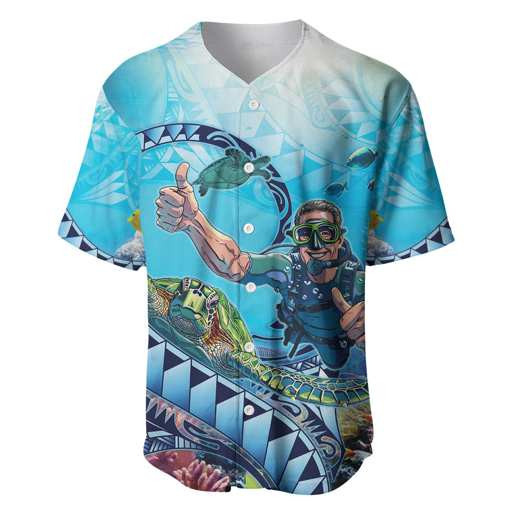 Hawaii Snorkeling Honu Turtle Baseball Jersey Under The Ocean Vibes LT14 Blue - Polynesian Pride