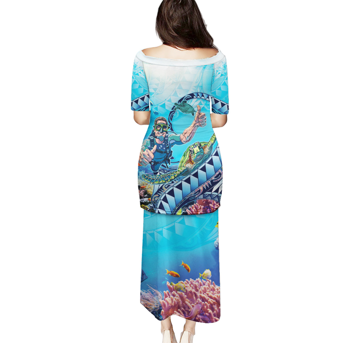 Hawaii Snorkeling Honu Turtle Family Matching Puletasi and Hawaiian Shirt Under The Ocean Vibes