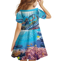 Hawaii Snorkeling Honu Turtle Kid Short Sleeve Dress Under The Ocean Vibes