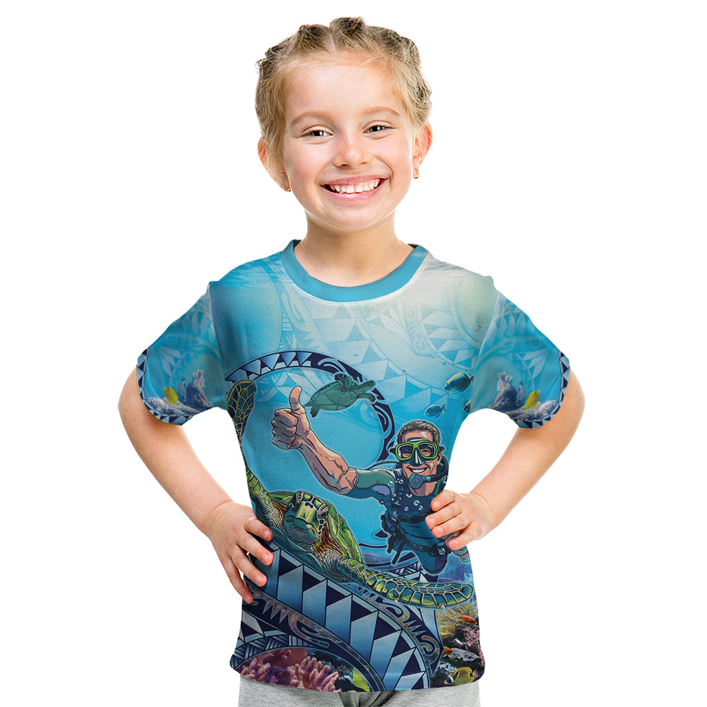 Hawaii Snorkeling Honu Turtle Kid T Shirt Under The Ocean Vibes LT14 Blue - Polynesian Pride