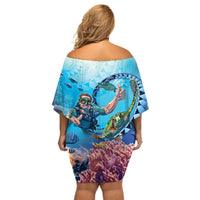 Hawaii Snorkeling Honu Turtle Off Shoulder Short Dress Under The Ocean Vibes