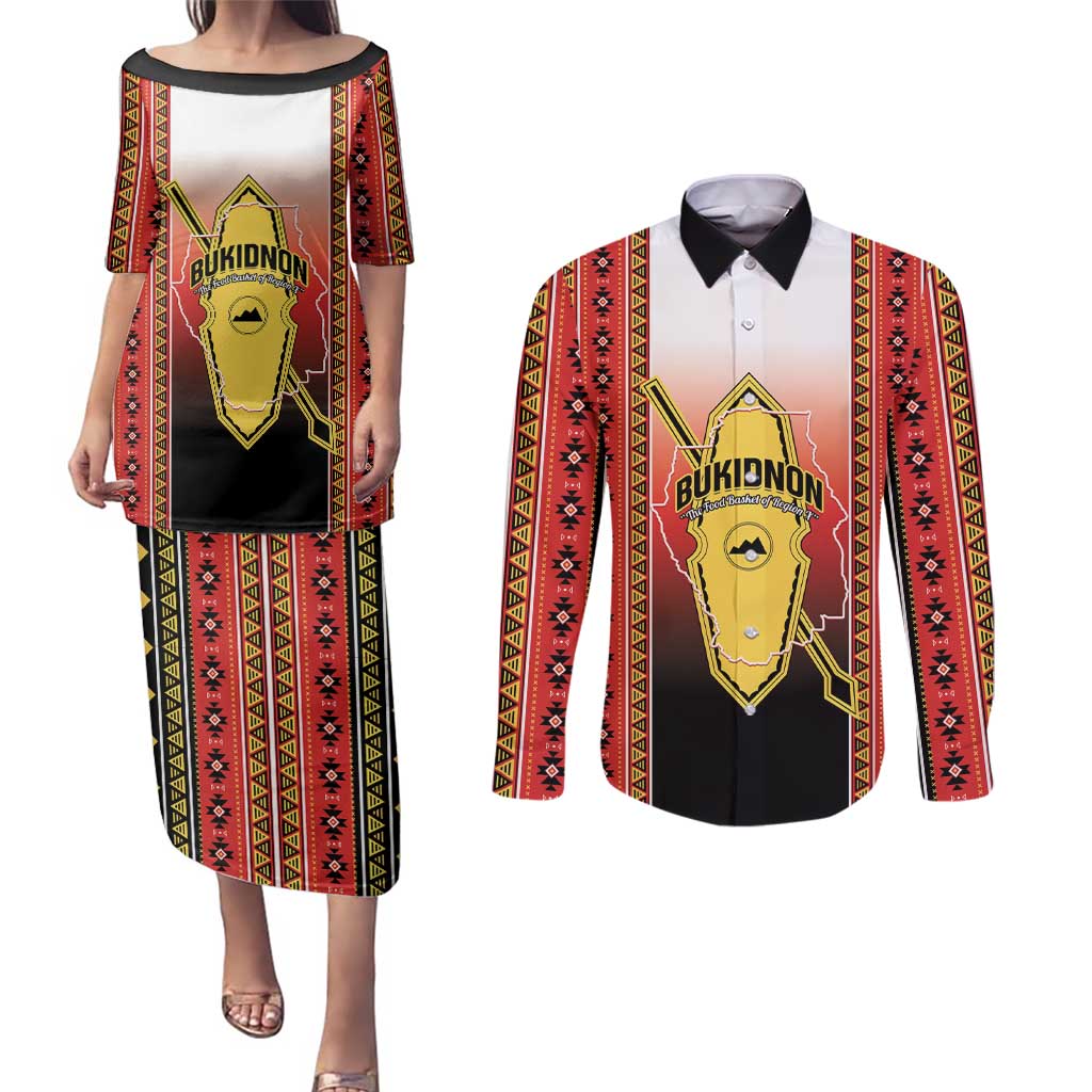 Personalised Bukidnon Philippines Couples Matching Puletasi and Long Sleeve Button Shirt The Food Basket of Region X