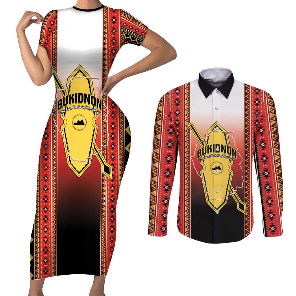 Personalised Bukidnon Philippines Couples Matching Short Sleeve Bodycon Dress and Long Sleeve Button Shirt The Food Basket of Region X