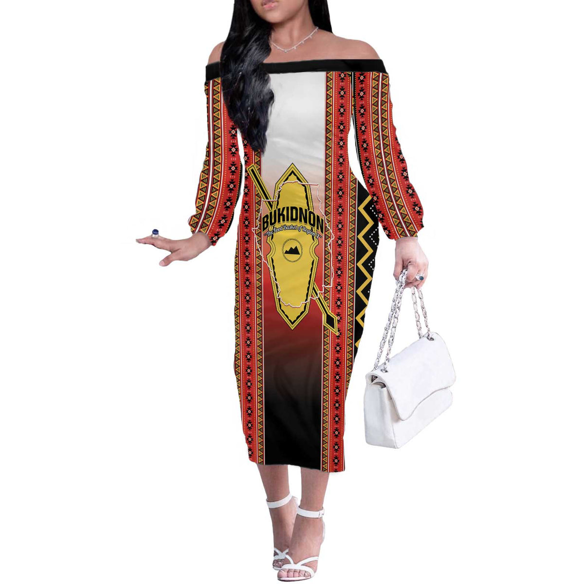 Personalised Bukidnon Philippines Off The Shoulder Long Sleeve Dress The Food Basket of Region X
