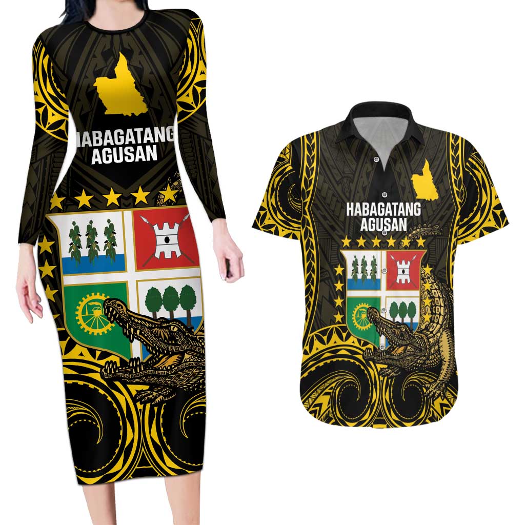 Agusan del Sur Philippines Couples Matching Long Sleeve Bodycon Dress and Hawaiian Shirt Habagatang Agusan Lolong