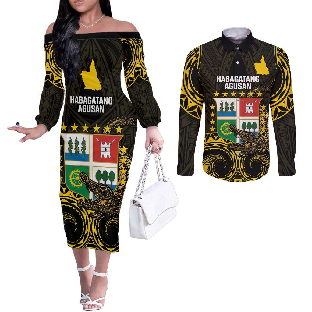 Agusan del Sur Philippines Couples Matching Off The Shoulder Long Sleeve Dress and Long Sleeve Button Shirt Habagatang Agusan Lolong