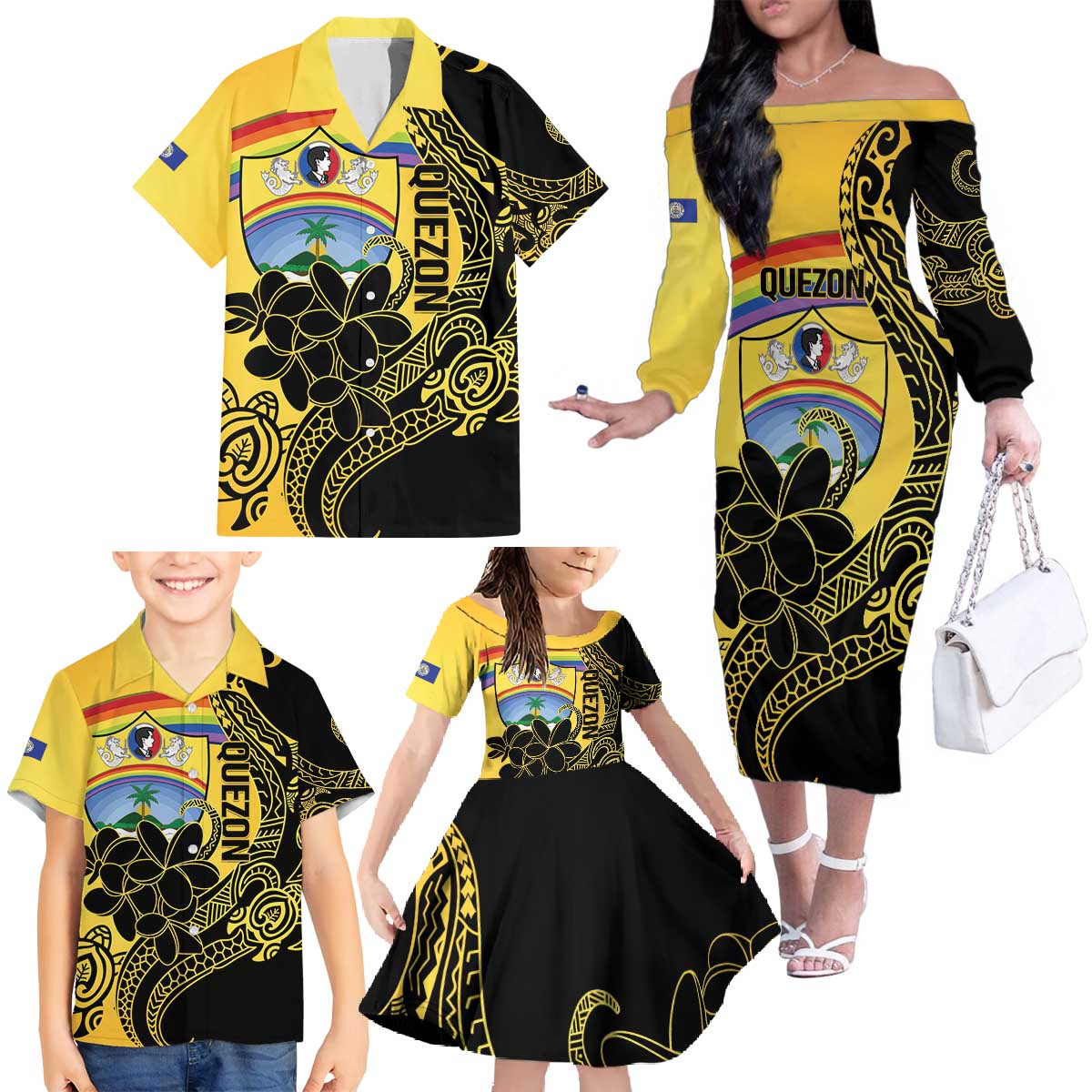 Quezon Province Family Matching Off The Shoulder Long Sleeve Dress and Hawaiian Shirt Cocolandia Philippines Turtle