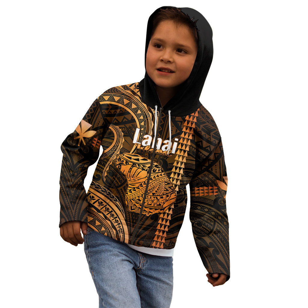 Polynesian Pride Hawaiian Islands Kid Hoodie Lani Map Gold Kanaka With Kakau LT14 - Polynesian Pride