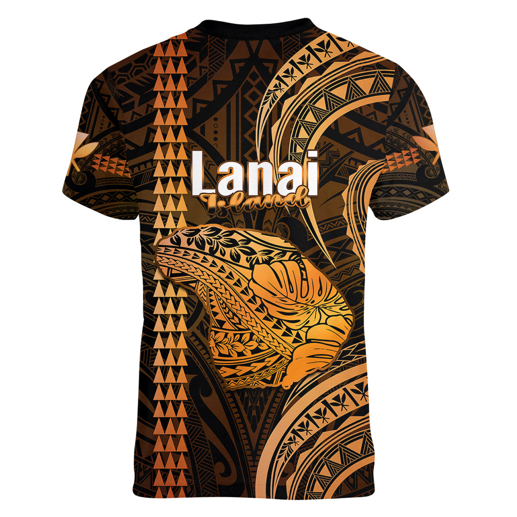 Polynesian Pride Hawaiian Islands Women V Neck T Shirt Lani Map Gold Kanaka With Kakau LT14 - Polynesian Pride
