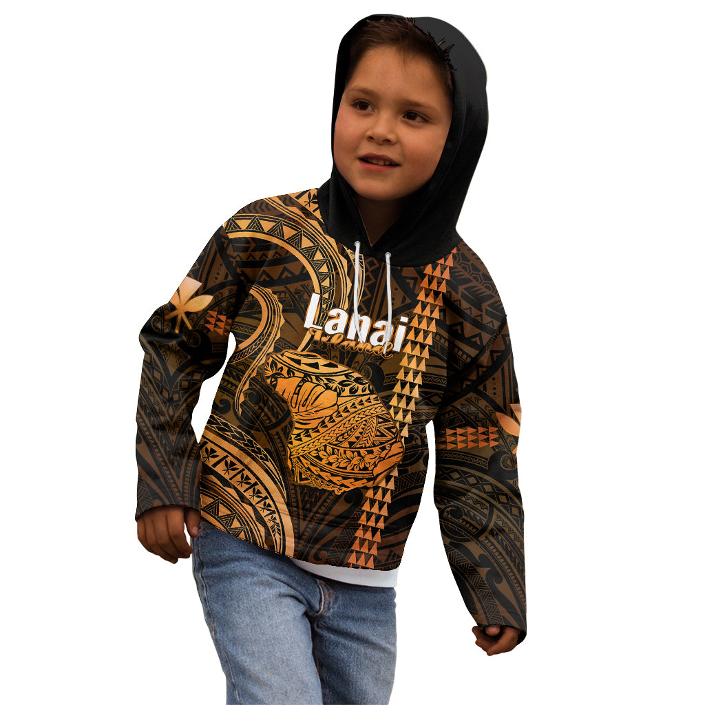 Personalised Hawaiian Islands Kid Hoodie Lani Map Gold Kanaka With Kakau LT14 - Polynesian Pride