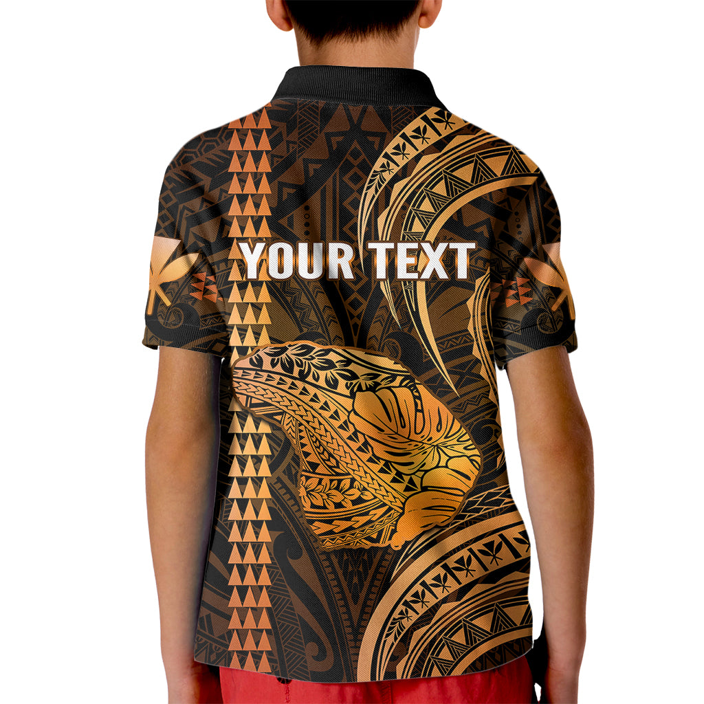 Personalised Hawaiian Islands Kid Polo Shirt Lani Map Gold Kanaka With Kakau LT14 - Polynesian Pride