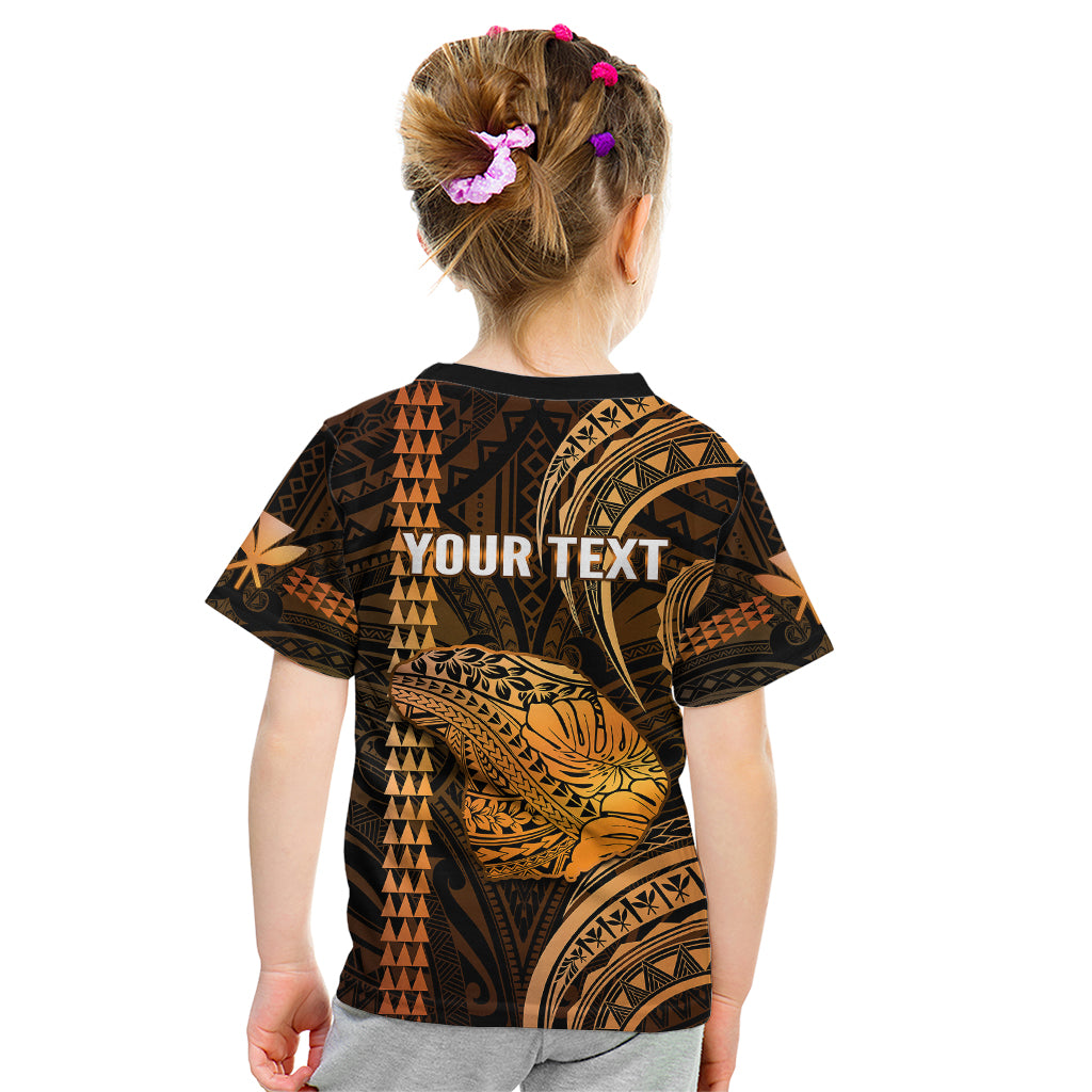 Personalised Hawaiian Islands Kid T Shirt Lani Map Gold Kanaka With Kakau LT14 - Polynesian Pride
