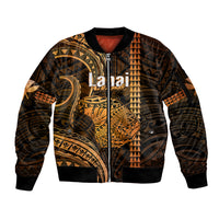 Personalised Hawaiian Islands Sleeve Zip Bomber Jacket Lani Map Gold Kanaka With Kakau LT14 Unisex Gold - Polynesian Pride