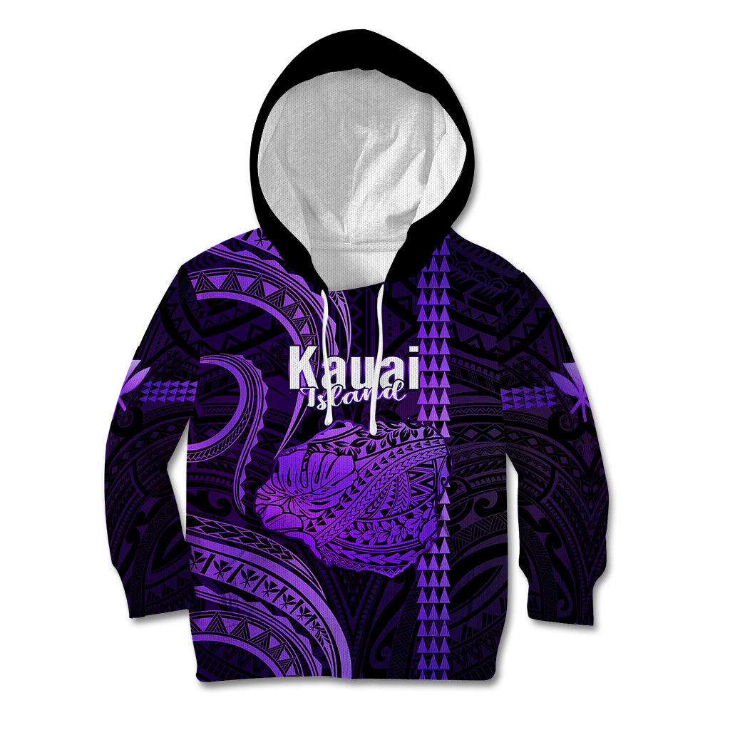 Polynesian Pride Hawaiian Islands Kid Hoodie Kauai Map Purple Kanaka With Kakau LT14 Hoodie Purple - Polynesian Pride