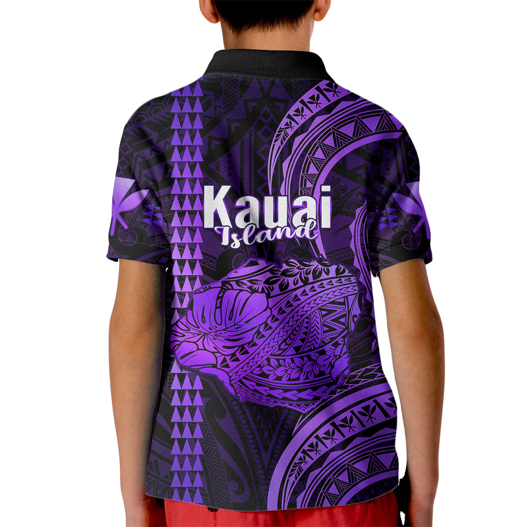 Polynesian Pride Hawaiian Islands Kid Polo Shirt Kauai Map Purple Kanaka With Kakau LT14 - Polynesian Pride
