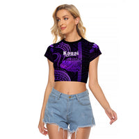 Polynesian Pride Hawaiian Islands Raglan Cropped T Shirt Kauai Map Purple Kanaka With Kakau LT14 Female Purple - Polynesian Pride
