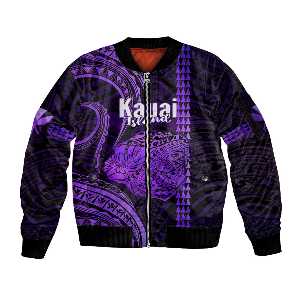 Polynesian Pride Hawaiian Islands Sleeve Zip Bomber Jacket Kauai Map Purple Kanaka With Kakau LT14 Unisex Purple - Polynesian Pride