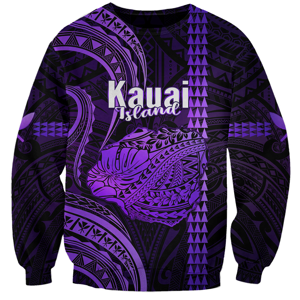 Polynesian Pride Hawaiian Islands Sweatshirt Kauai Map Purple Kanaka With Kakau LT14 Unisex Purple - Polynesian Pride