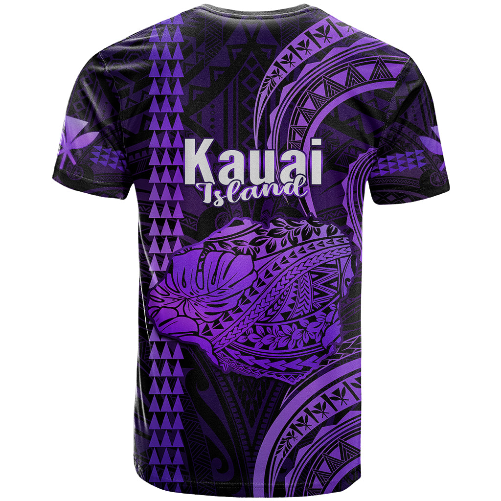 Polynesian Pride Hawaiian Islands T Shirt Kauai Map Purple Kanaka With Kakau LT14 - Polynesian Pride