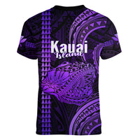 Polynesian Pride Hawaiian Islands Women V Neck T Shirt Kauai Map Purple Kanaka With Kakau LT14 - Polynesian Pride