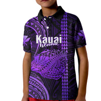 Personalised Hawaiian Islands Kid Polo Shirt Kauai Map Purple Kanaka With Kakau LT14 Kid Purple - Polynesian Pride