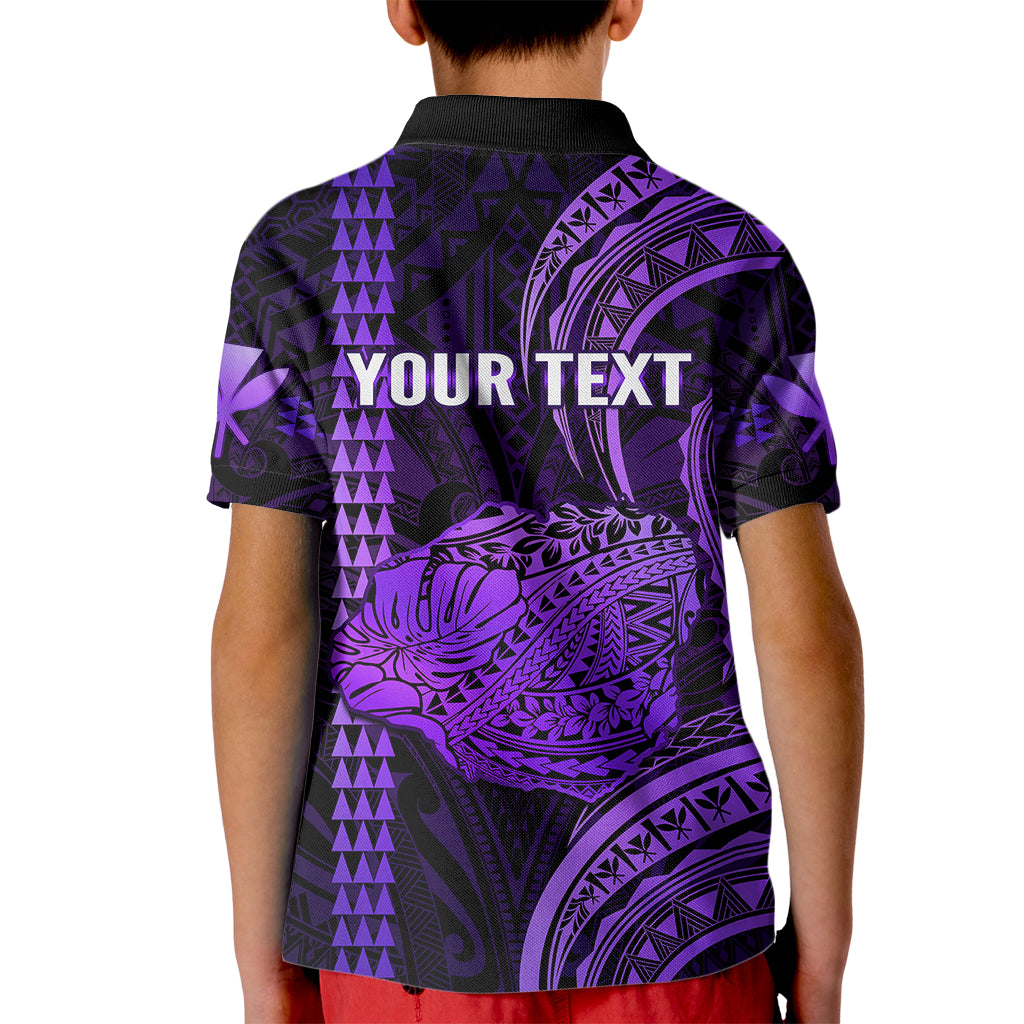 Personalised Hawaiian Islands Kid Polo Shirt Kauai Map Purple Kanaka With Kakau LT14 - Polynesian Pride