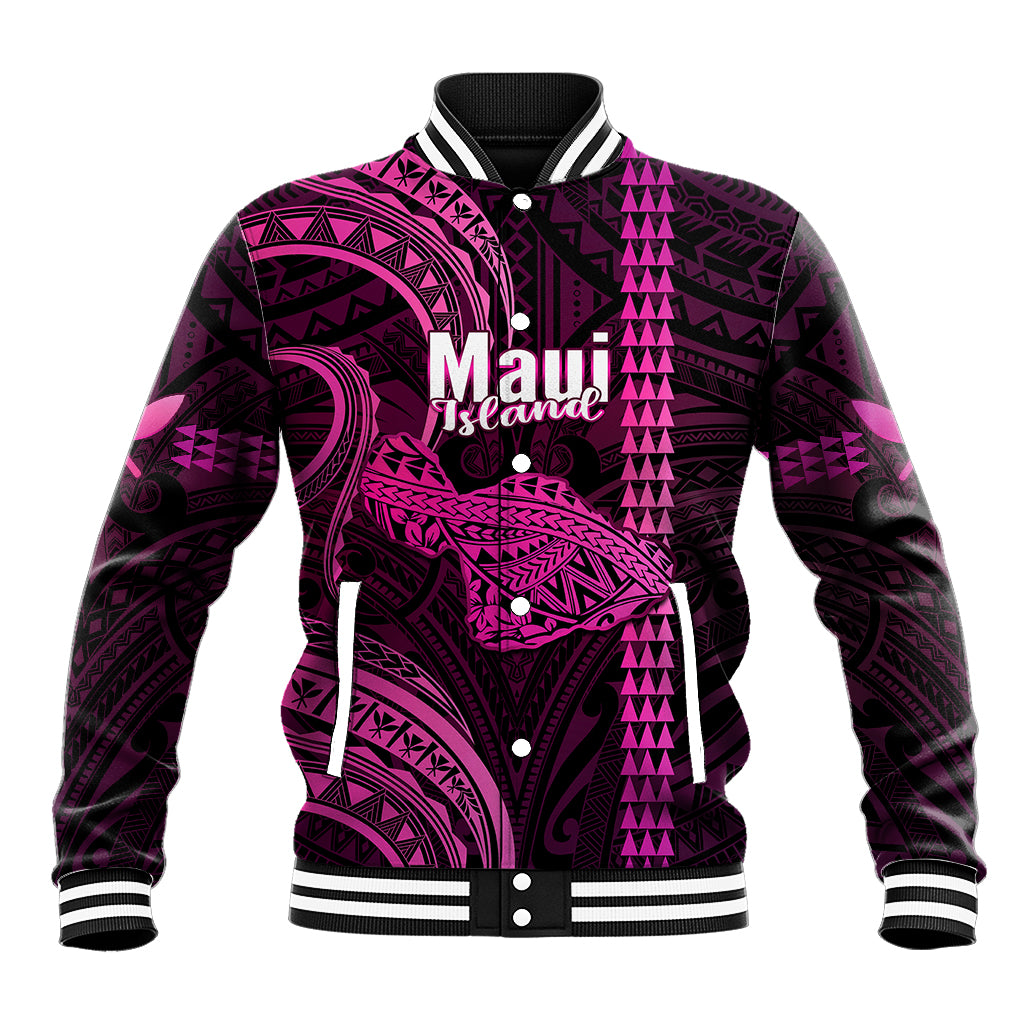 Polynesian Pride Hawaiian Islands Baseball Jacket Maui Map Pink Kanaka With Kakau LT14 Unisex Pink - Polynesian Pride