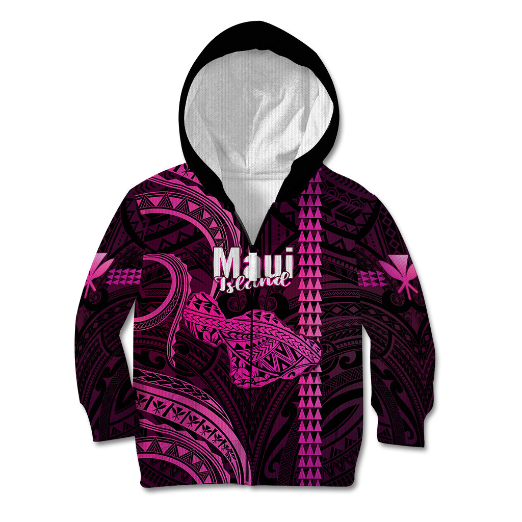 Polynesian Pride Hawaiian Islands Kid Hoodie Maui Map Pink Kanaka With Kakau LT14 Zip Hoodie Pink - Polynesian Pride