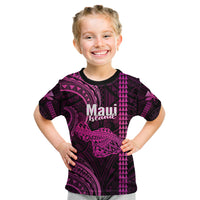 Polynesian Pride Hawaiian Islands Kid T Shirt Maui Map Pink Kanaka With Kakau LT14 Pink - Polynesian Pride