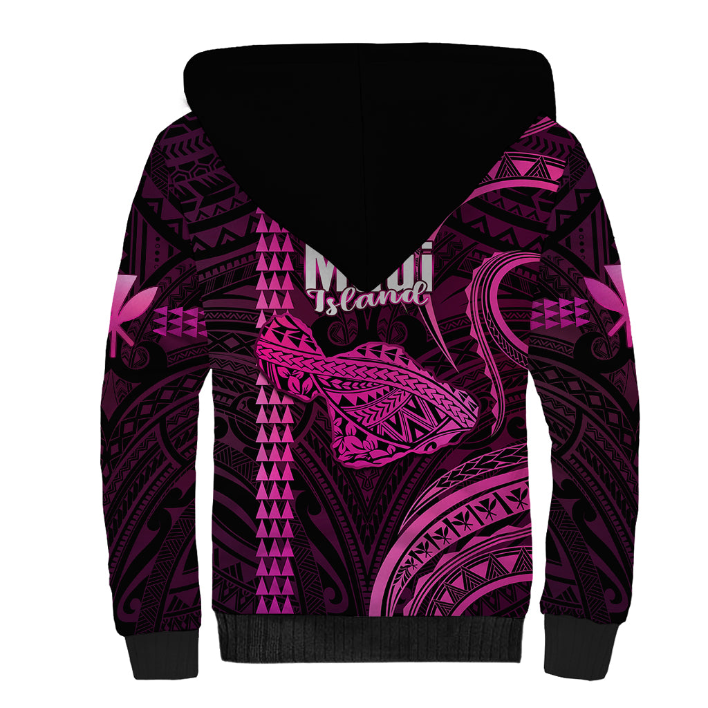 Polynesian Pride Hawaiian Islands Sherpa Hoodie Maui Map Pink Kanaka With Kakau LT14 - Polynesian Pride