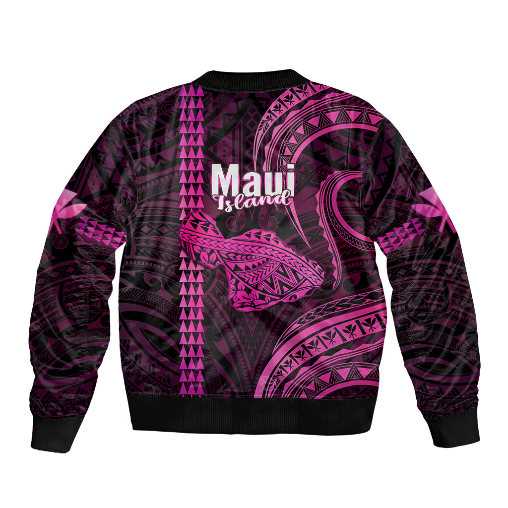 Polynesian Pride Hawaiian Islands Sleeve Zip Bomber Jacket Maui Map Pink Kanaka With Kakau LT14 - Polynesian Pride