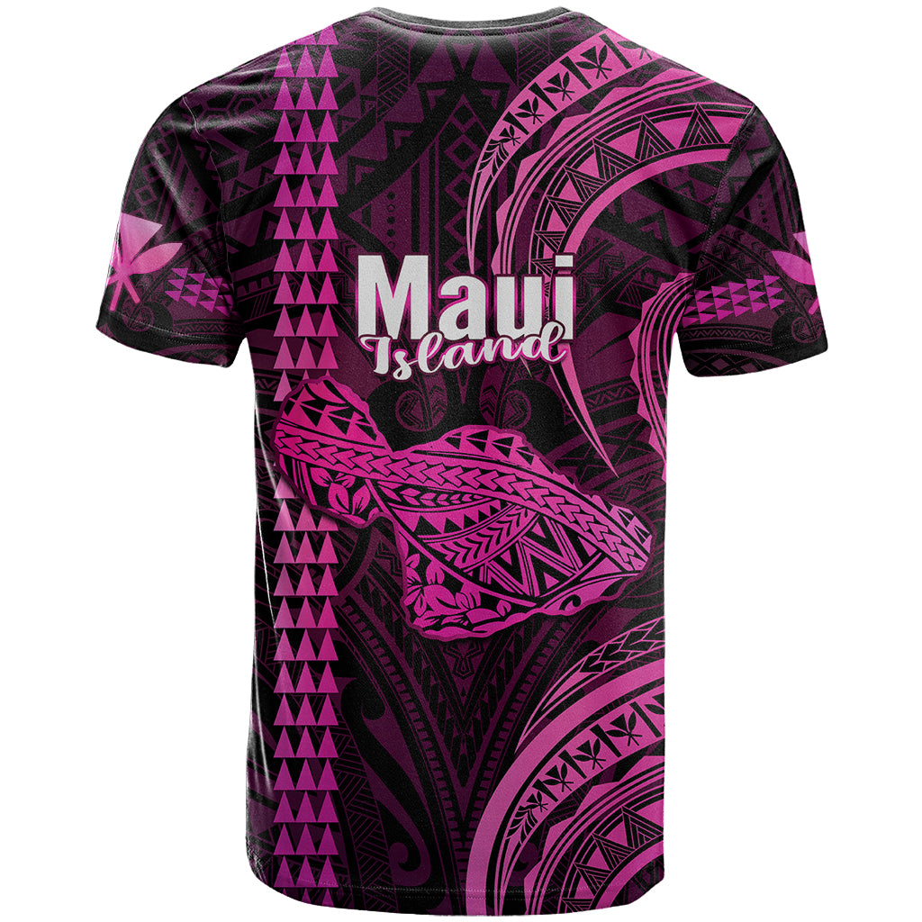 Polynesian Pride Hawaiian Islands T Shirt Maui Map Pink Kanaka With Kakau LT14 - Polynesian Pride