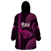 Polynesian Pride Hawaiian Islands Wearable Blanket Hoodie Maui Map Pink Kanaka With Kakau LT14 - Polynesian Pride