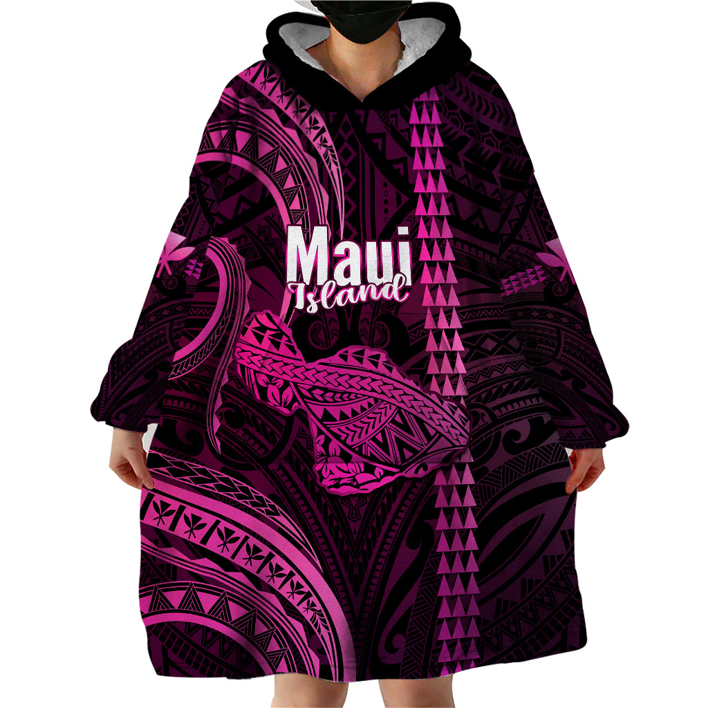 Polynesian Pride Hawaiian Islands Wearable Blanket Hoodie Maui Map Pink Kanaka With Kakau LT14 - Polynesian Pride