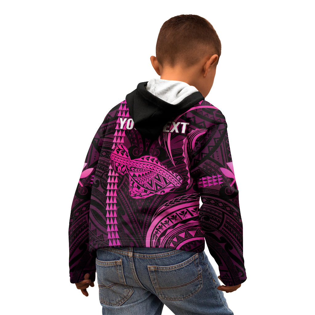 Personalised Hawaiian Islands Kid Hoodie Maui Map Pink Kanaka With Kakau LT14 - Polynesian Pride