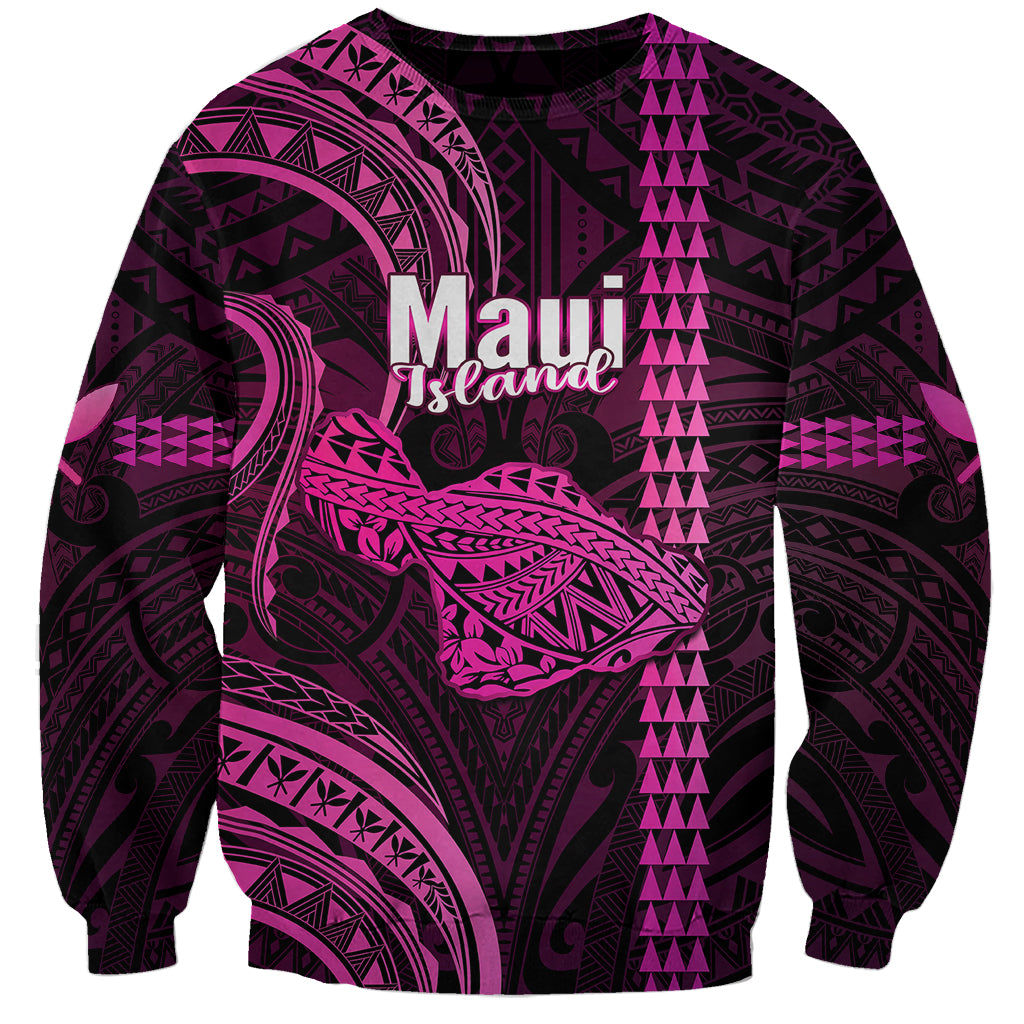 Personalised Hawaiian Islands Sweatshirt Maui Map Pink Kanaka With Kakau LT14 Unisex Pink - Polynesian Pride