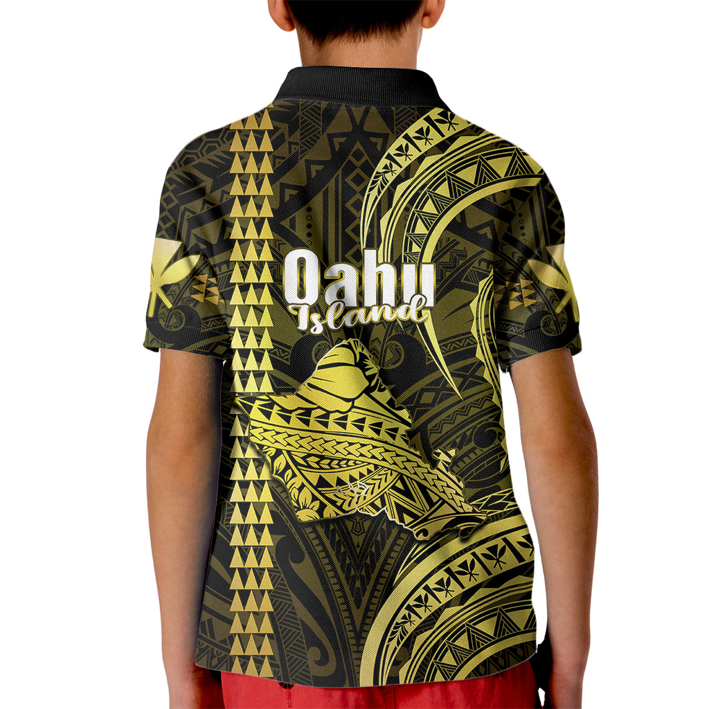 Polynesian Pride Hawaiian Islands Kid Polo Shirt Oahu Map Yellow Kanaka With Kakau LT14 - Polynesian Pride