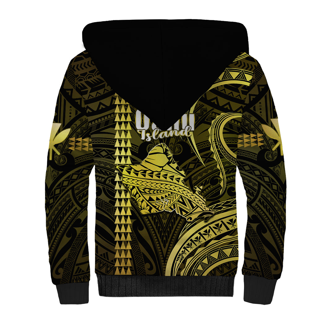 Polynesian Pride Hawaiian Islands Sherpa Hoodie Oahu Map Yellow Kanaka With Kakau LT14 - Polynesian Pride