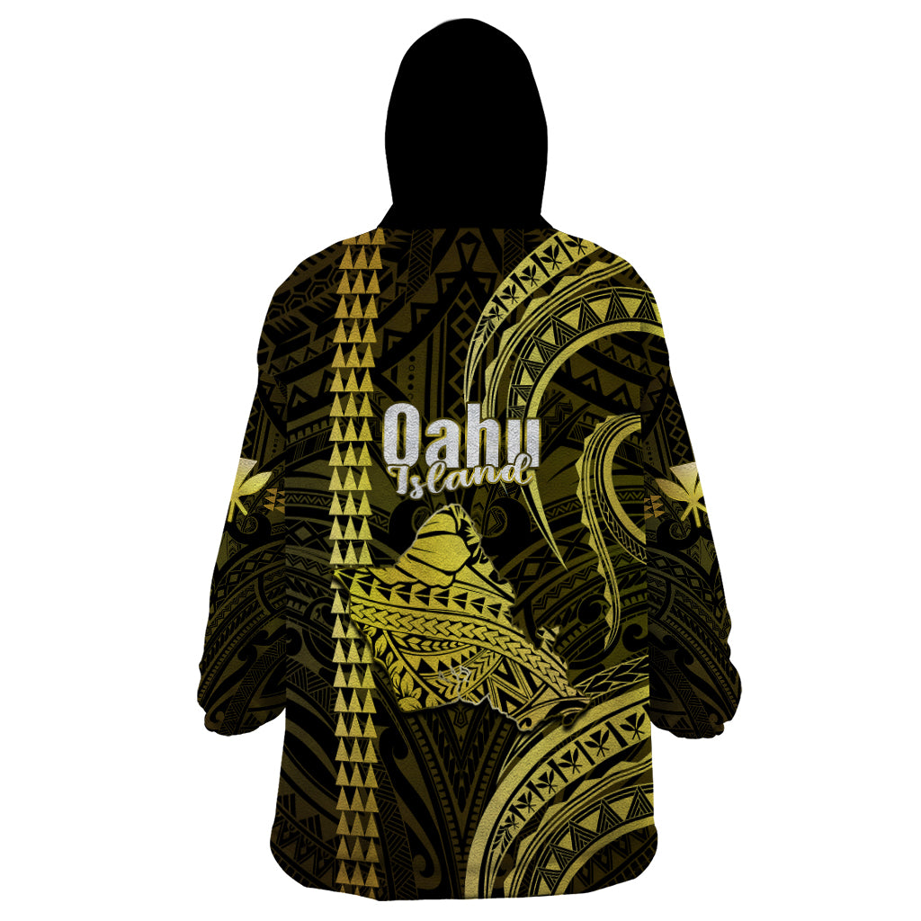Polynesian Pride Hawaiian Islands Wearable Blanket Hoodie Oahu Map Yellow Kanaka With Kakau LT14 - Polynesian Pride