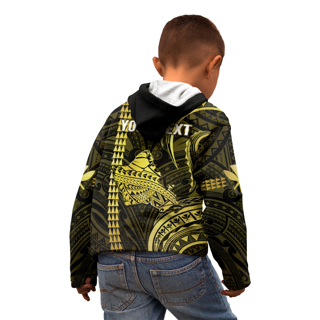 Personalised Hawaiian Islands Kid Hoodie Oahu Map Yellow Kanaka With Kakau LT14 - Polynesian Pride